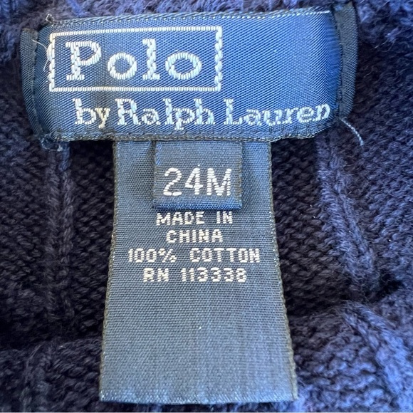 Polo Ralph Lauren Y2K Cable Knit Sweater Blue Red Button Shoulder Cotton 24 Mos - Picture 8 of 8
